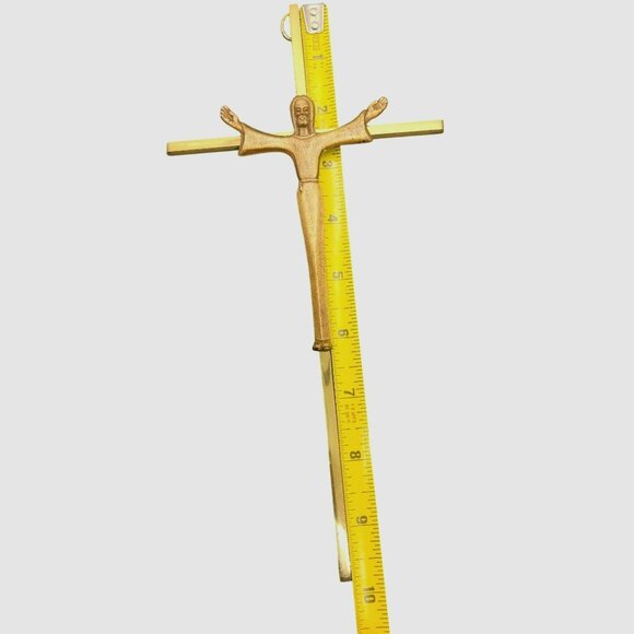 Vintage Brass Crucifix Cross Detailed Christ Figure Wall Hanging MCM - Picture 7 of 8